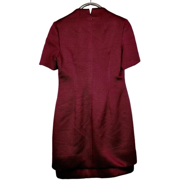 DARBY SCOTT TIERED SQUARE NECK SHORT SLEEVE JACQUARD RED HOLIDAY COCKTAIL DRESS - Picture 5 of 14